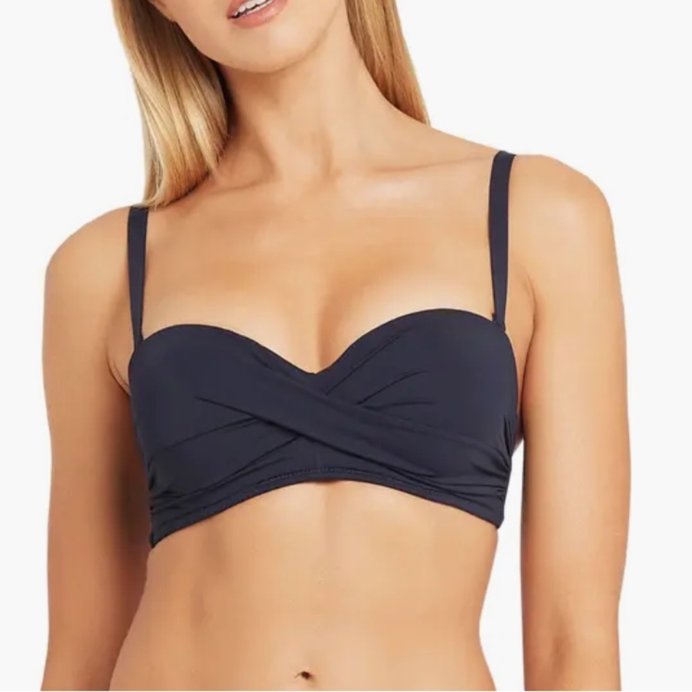 Sea Level Essentials Twist Front Bandeau Bikini Top Navy Night Sky Size 12 - Picture 3 of 6